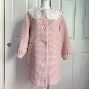 Stunning babydoll pastel pink plaid coat with removable lace collar